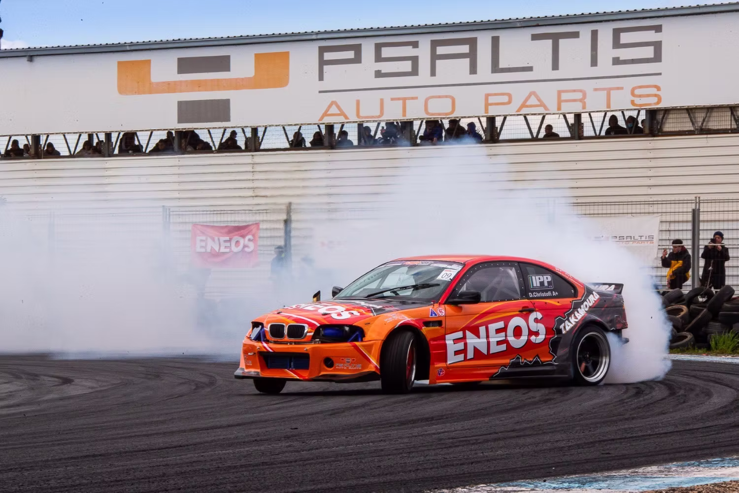 Racing car cornering at Achna Speedway